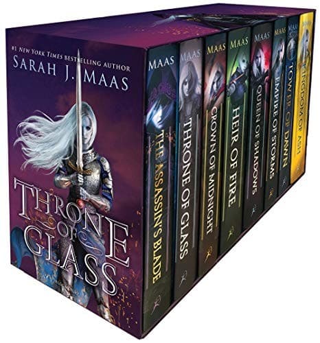 The Assassin's Blade / Throne of Glass / Crown of Midnight / Heir of Fire / Queen of Shadows / Empire of Storms / Tower of Dawn / Kingdom of Ash cover